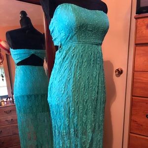 🏝BeAuTiFuL Turquoise Lace High/Low Dress